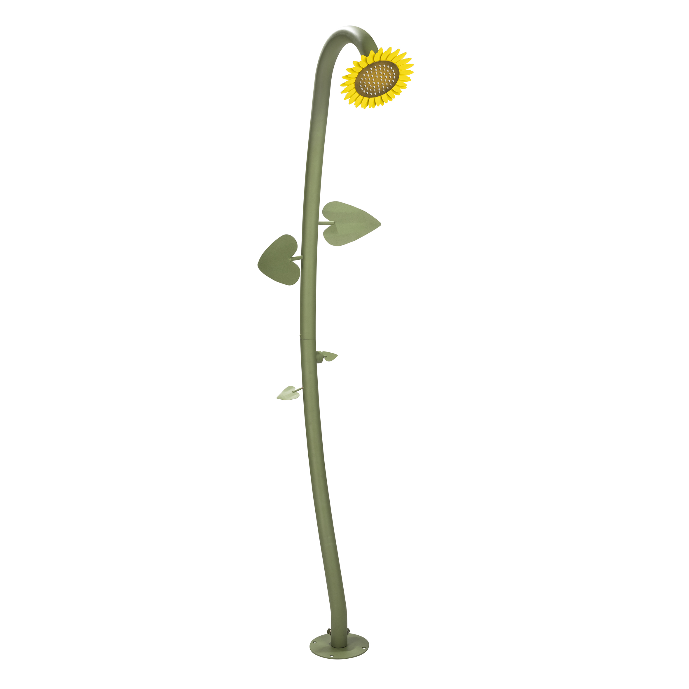 Kaltwasserdusche Sonnenblume mit Schlauchanschluss von Flowershower aus Edelstahl freigestellt